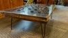 Industrial Foundry Pattern Glass Top Coffee Table Hair Pin Legs