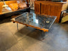 Industrial Foundry Pattern Glass Top Coffee Table Hair Pin Legs
