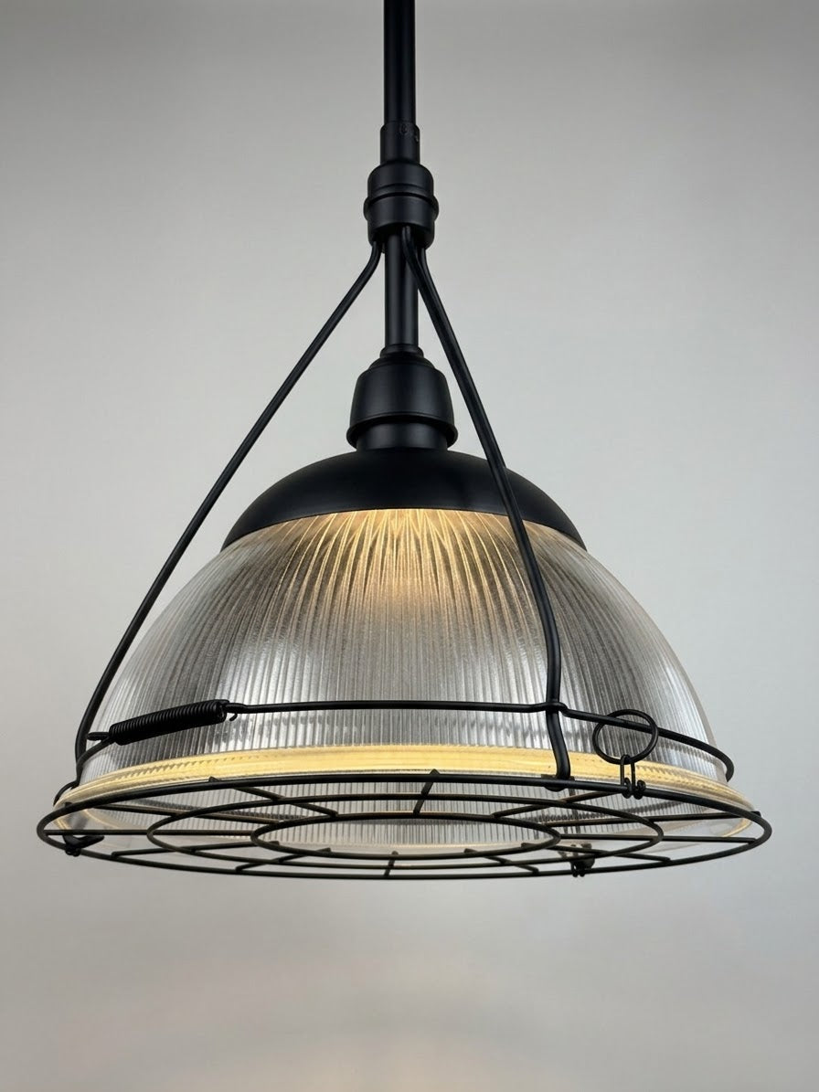 1930s salvaged industrial Holophane light fixture pendant 