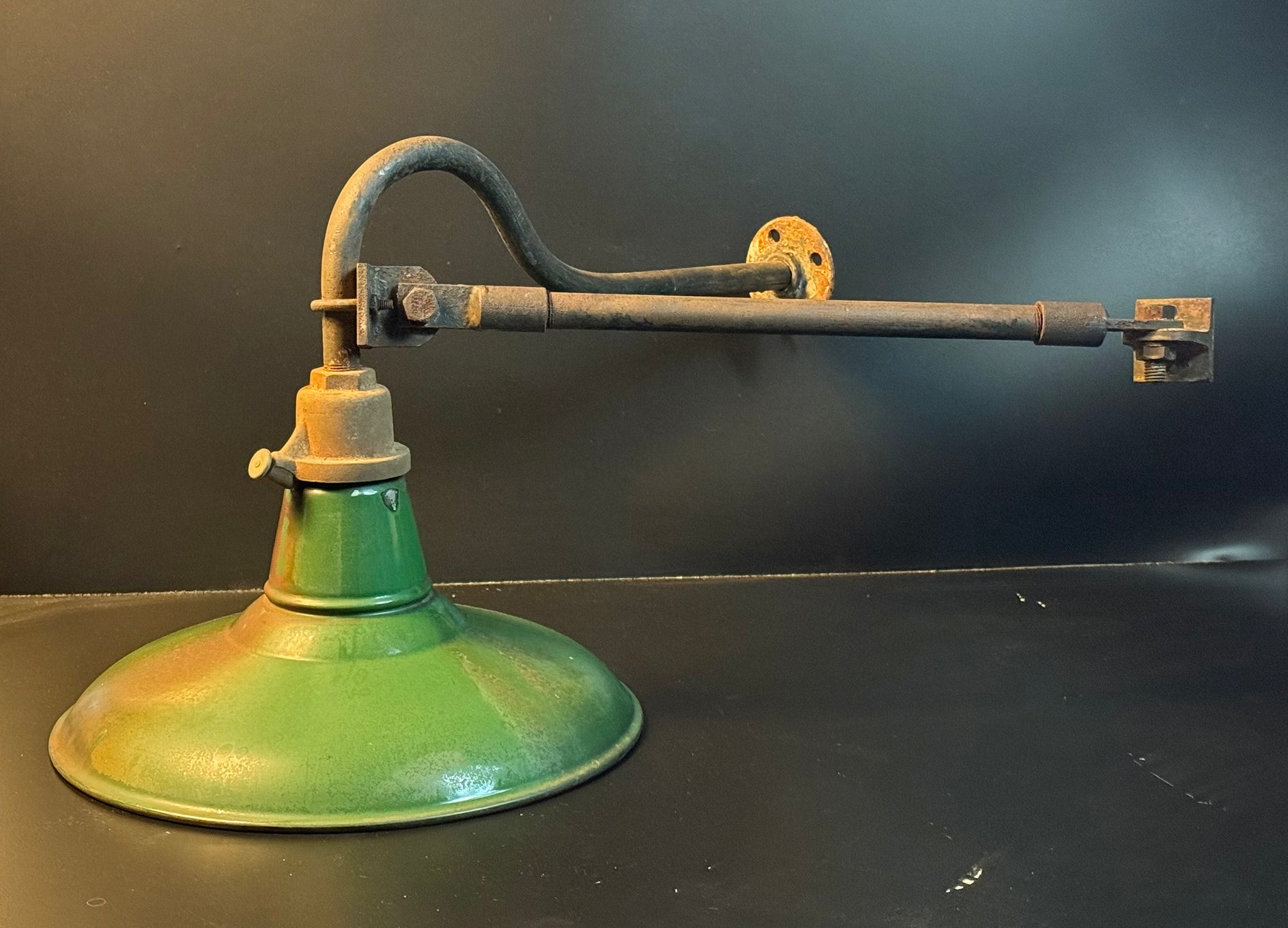 Antique Goodrich Porcelain Enamel Barn Goose Neck Industrial Light Fixture 