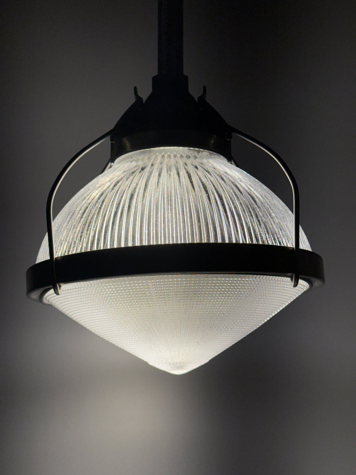 Vintage Modern Holophane 11” Diameter Industrial Cast Aluminum Pendant Light
