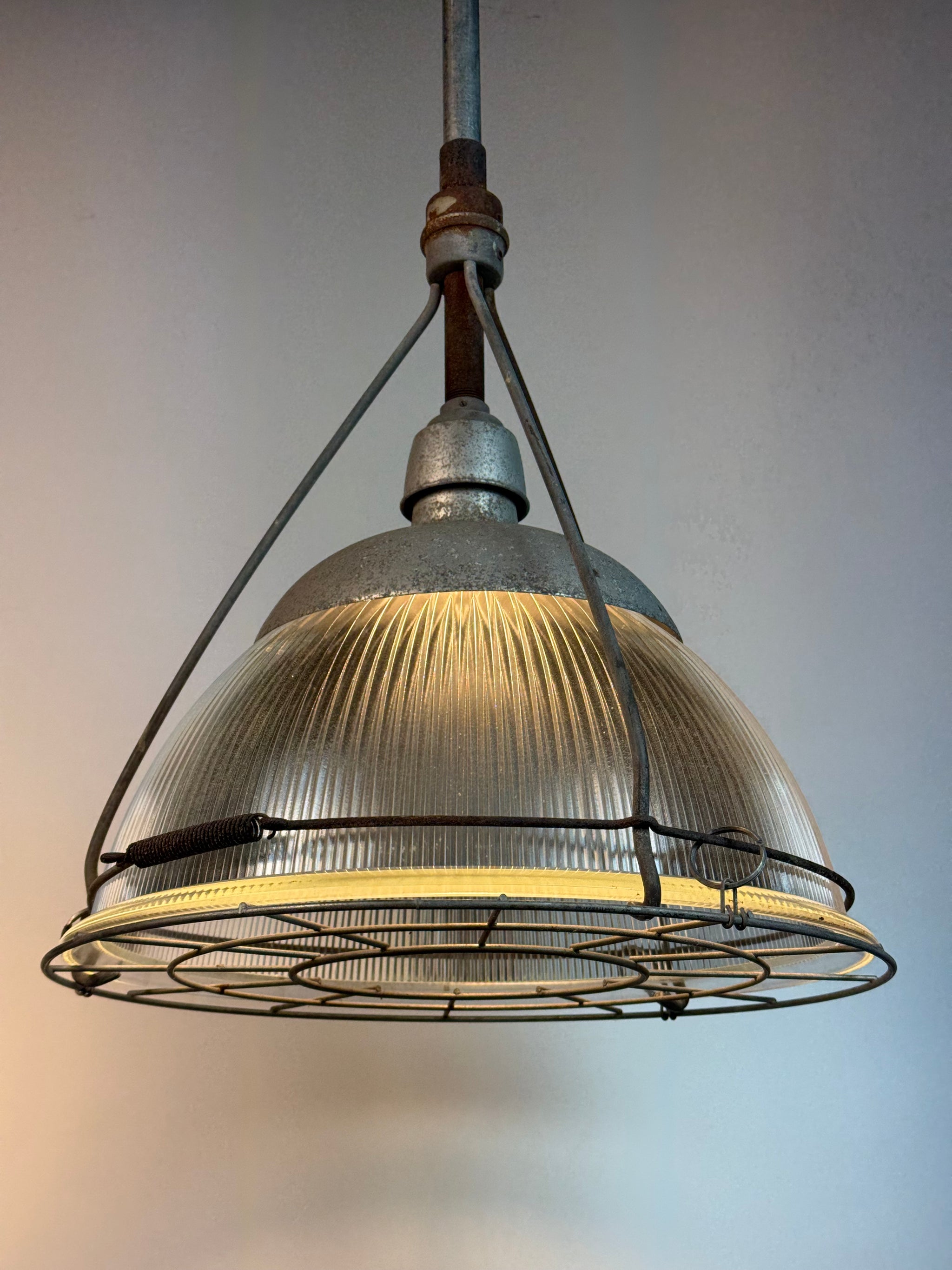 Refurbished 1930’s Holophane 19” Industrial Light Fixture Hi-Bay original 100 year rusty patina!