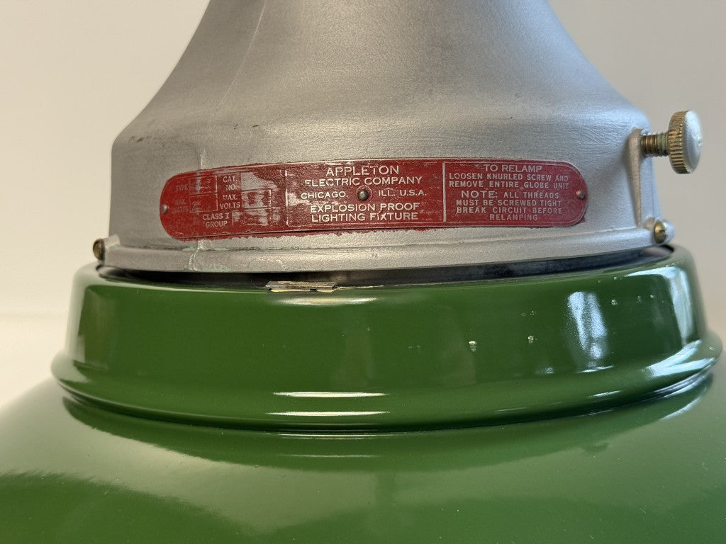 Vintage Appleton 16" Green Enamel Industrial Pendant Light