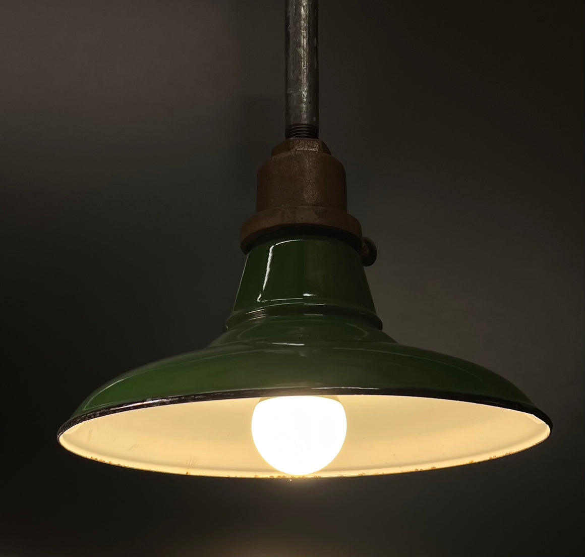 Antique Goodrich Green Porcelain Enamel Barn Light 