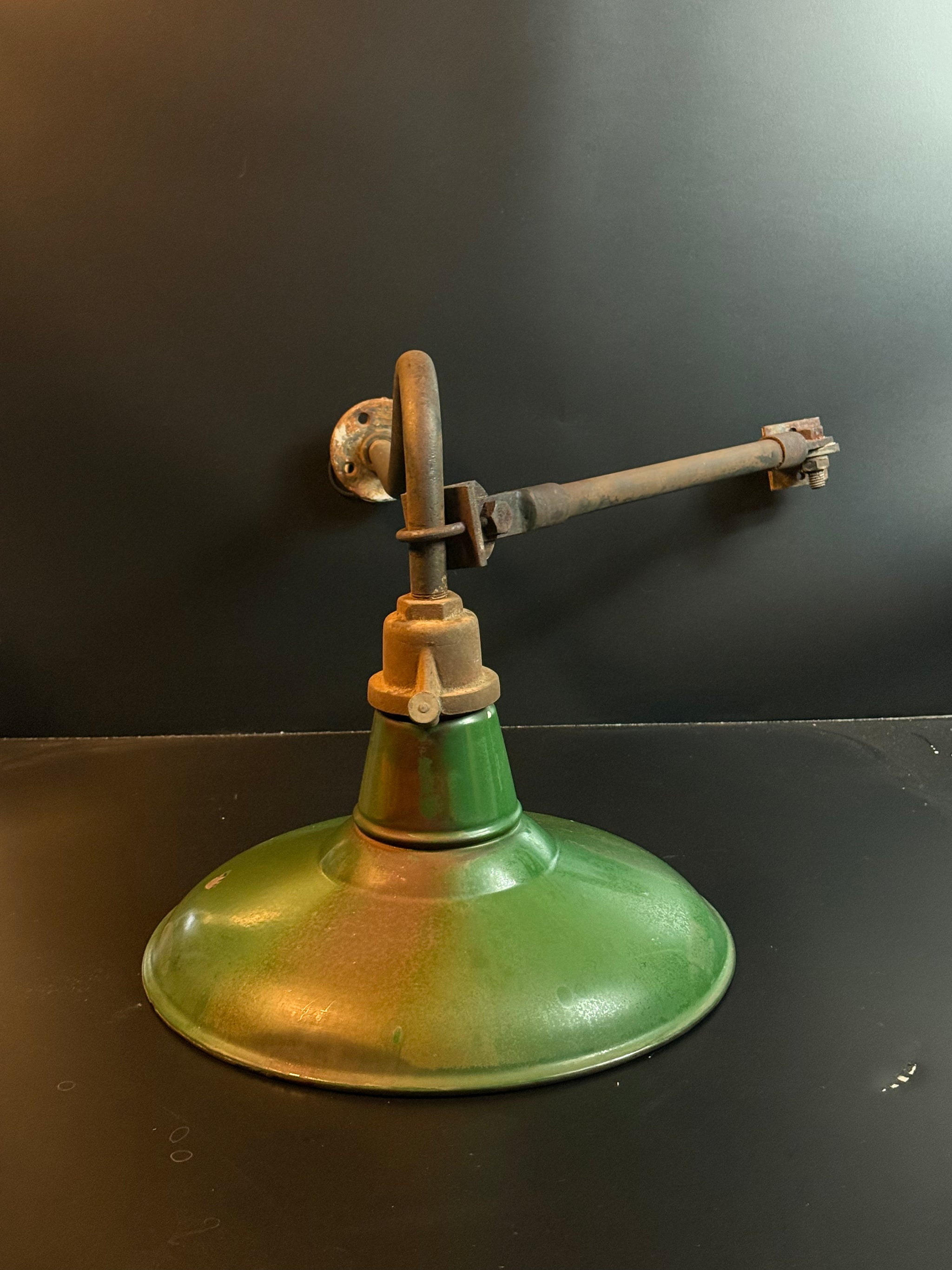 Antique Goodrich Porcelain Enamel Barn Goose Neck Industrial Light Fixture 