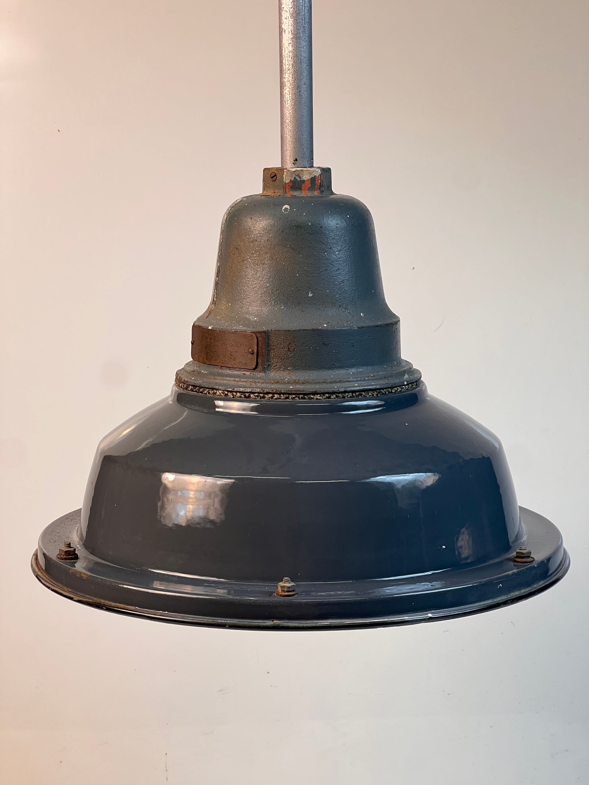 Antique Grey Porcelain Enamel Light Fixture 