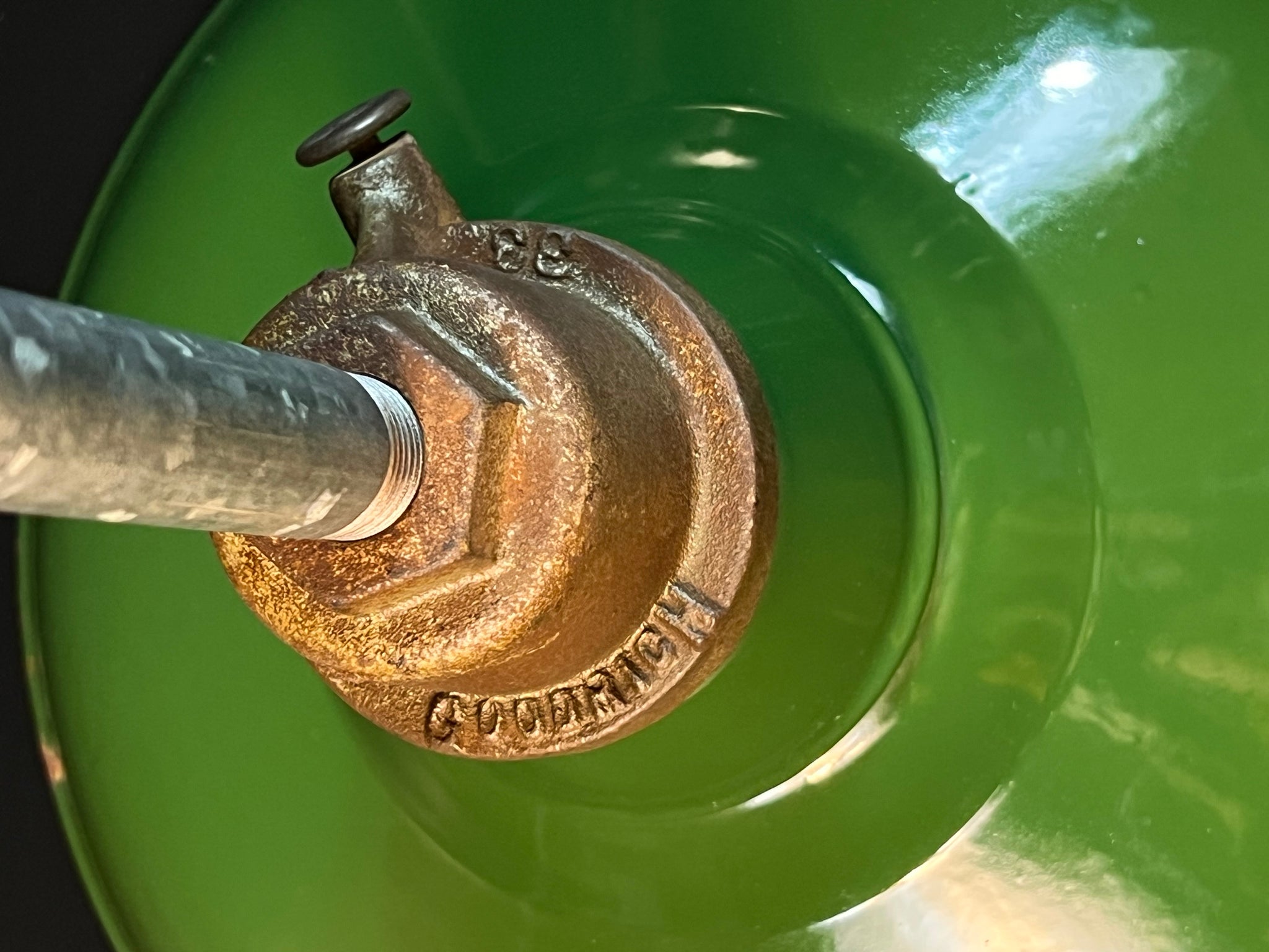 Antique Goodrich Green Porcelain Enamel Barn Light 