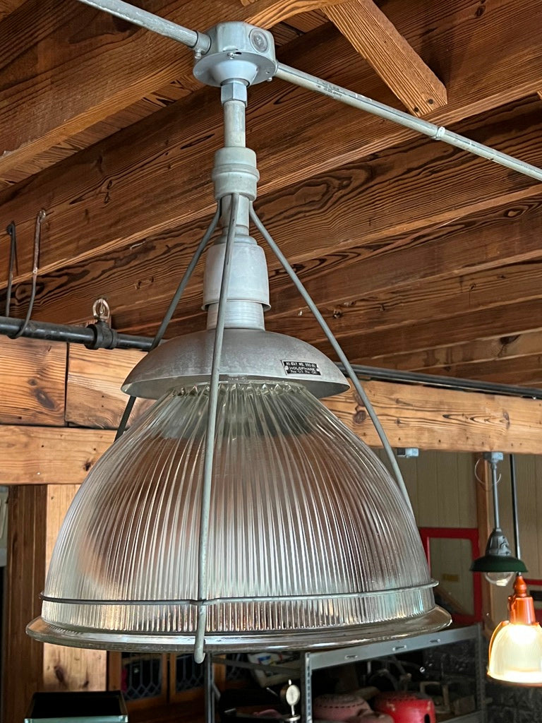 vintage holophane industrial light fixture glass