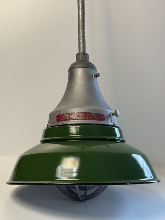 Vintage Appleton 16" Green Enamel Industrial Pendant Light