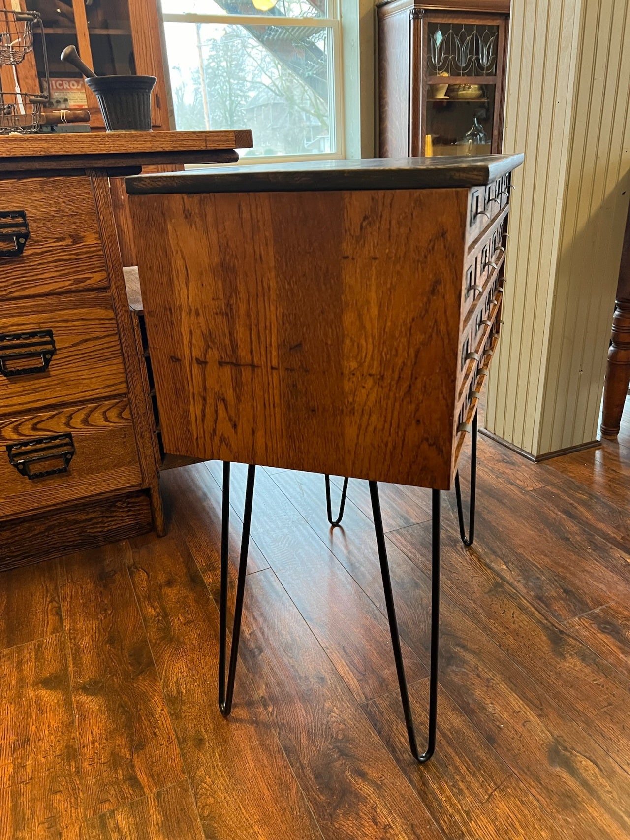 Antique Oak Library Card File Cabinet Table Stand W/Hairpin Legs 7217793499197 Antique Oak Library Card File Cabinet Table Stand W/Hairpin Legs 7217793499197