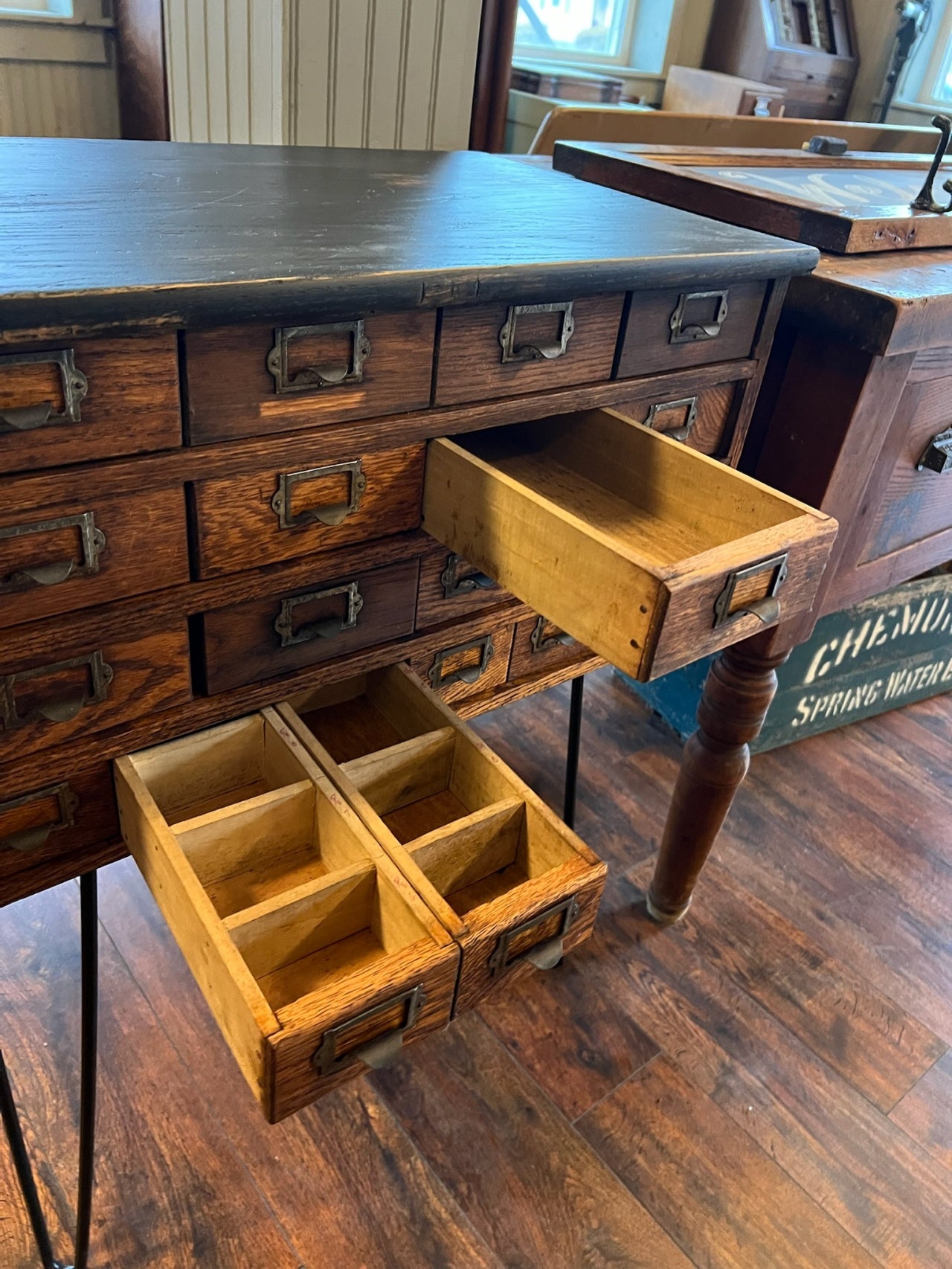 Antique Oak Library Card File Cabinet Table Stand W/Hairpin Legs 7217793499197 Antique Oak Library Card File Cabinet Table Stand W/Hairpin Legs 7217793499197