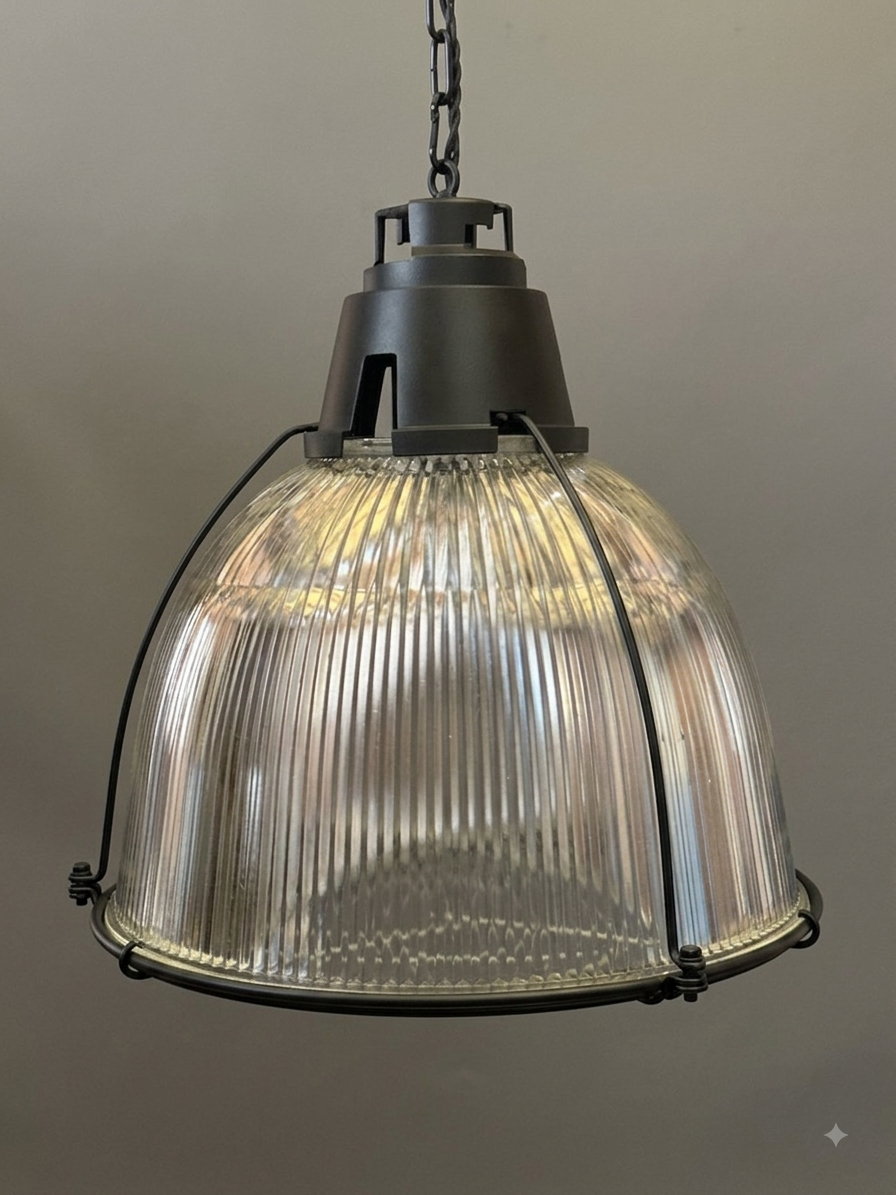 salvaged 18” Industrial Holophane Light fixture 