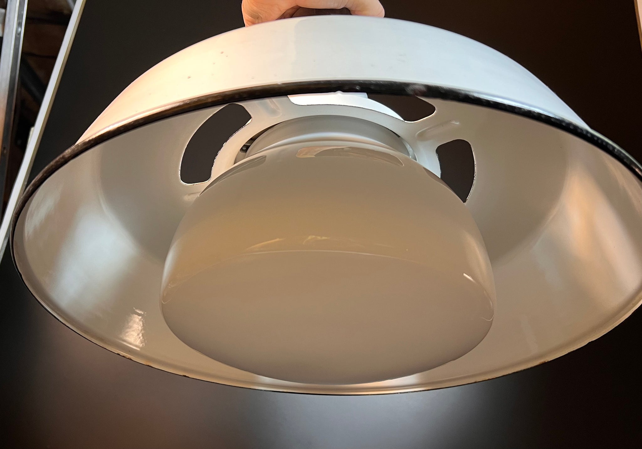 vintage white porcelain enamel industrial  light 