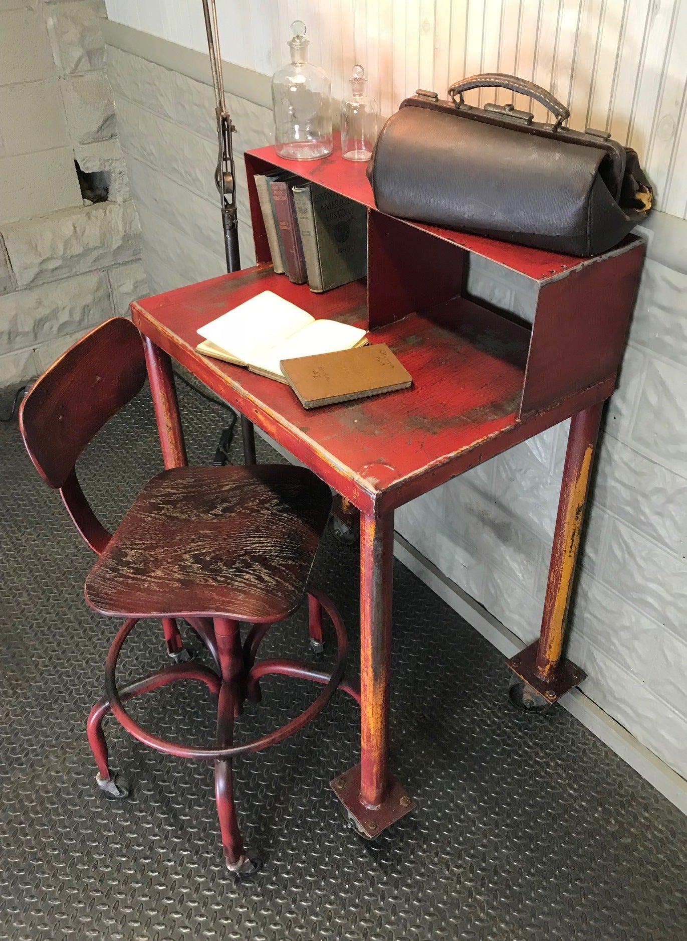 Vintage Industrial Steel Desk on Casters Old School Warehouse