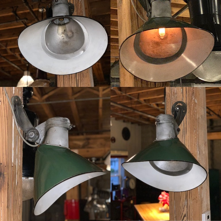 Antique Benjamin Industrial Green Porcelain Enamel Light Fixtures
