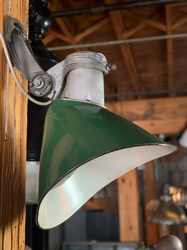 Antique Benjamin Industrial Green Porcelain Enamel Light Fixtures