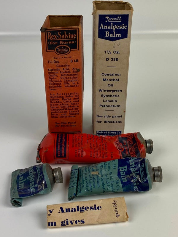 3 Old  Rexall Balm Tubes  Boxes and Insert