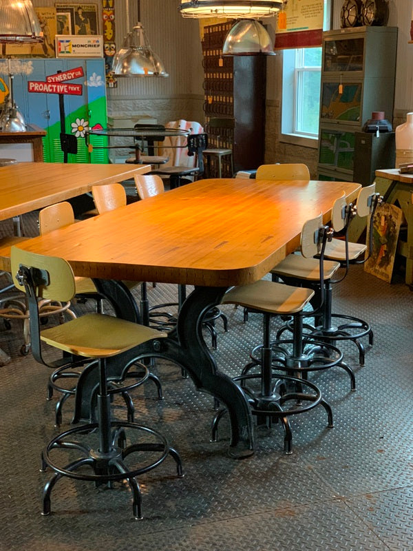 Industrial Cast Iron Leg Table W/8 Stools Re-purposed 1512471822397